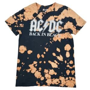 AC/DC Back In Black Bleach Splatter Band T-Shirt 100% Cotton Black Rock N Roll